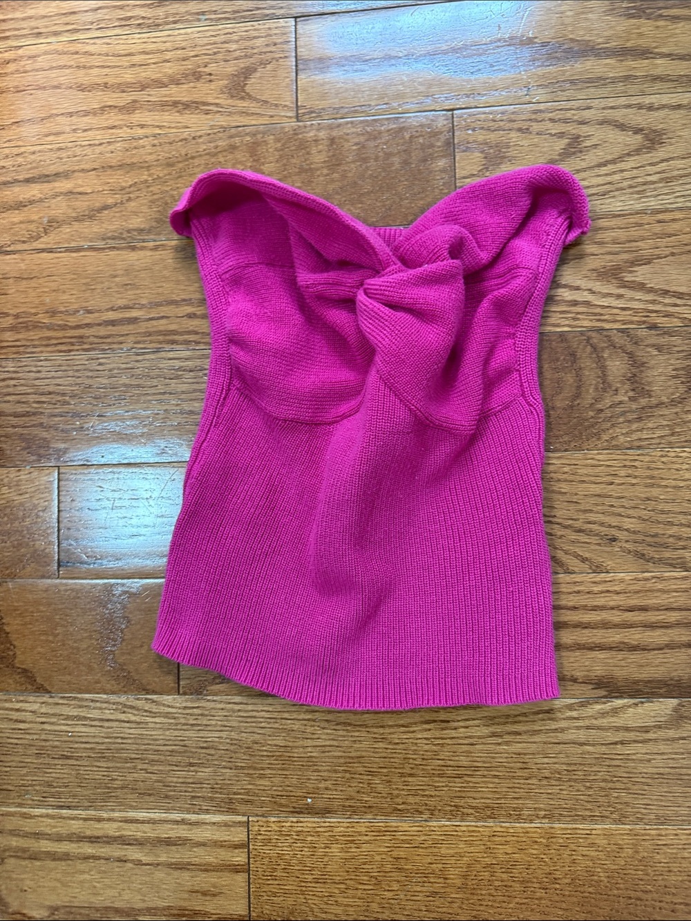 Strapless Knit Bow Front Tube Top - Hot Pink